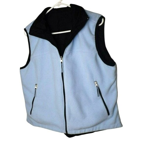 Womans Fleece Vest Athletic Works Reversible Black Blue Size 1X JH780 - Picture 2 of 4
